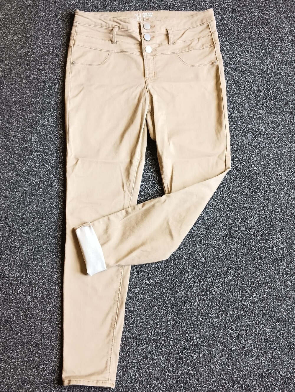 Beige Tan Mid Rise Skinny Pants Jeans, No Boundaries Size 13 Casual NOBO